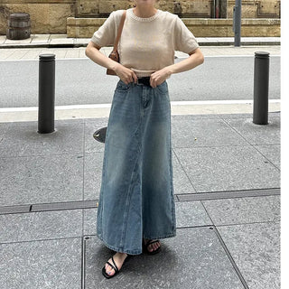 Casual denim long skirt