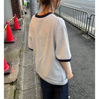 Retro-colored ringer neck T-shirt