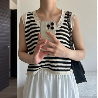 Striped knit sleeveless top