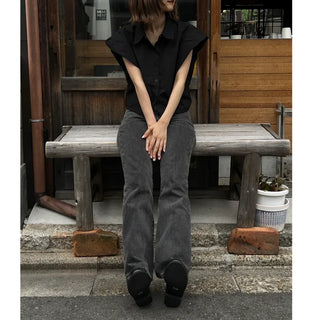 Puff-sleeve shirred shirt