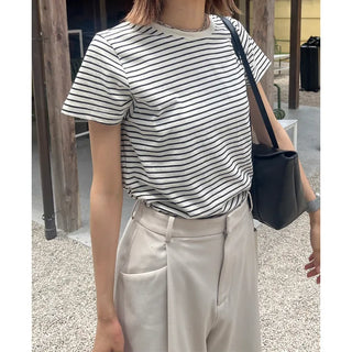 Basic single-breasted striped T-shirt