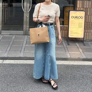 Casual denim long skirt