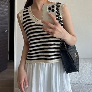 Striped knit sleeveless top