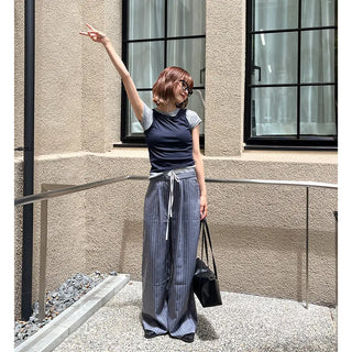 Color-block striped slacks