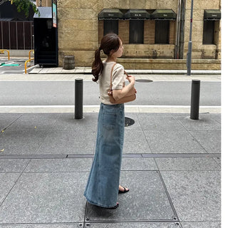 Casual denim long skirt