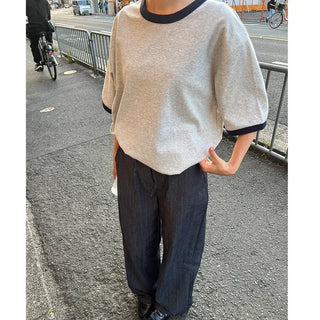 Retro-colored ringer neck T-shirt