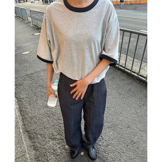 Retro-colored ringer neck T-shirt
