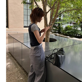 Color-block striped slacks