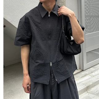Cropped string check shirt