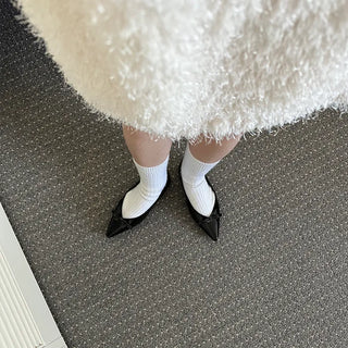 Enamel stiletto heel ribbon flat shoes