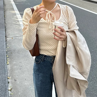 Dot Puff Slim Long T-Shirt