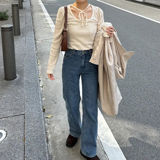 Dot Puff Slim Long T-Shirt