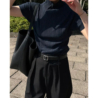 High-neck pleated blouse
