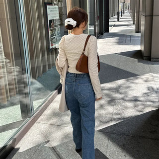 Dot Puff Slim Long T-Shirt