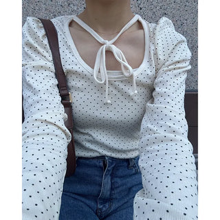 Dot Puff Slim Long T-Shirt