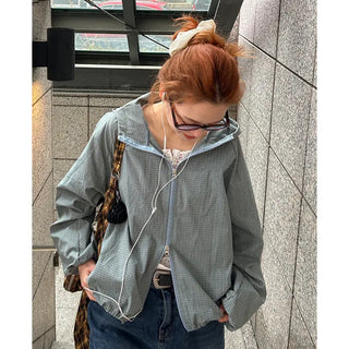 Checked windbreaker jacket