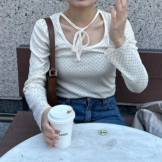 Dot Puff Slim Long T-Shirt