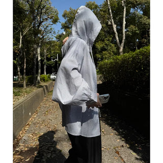 Gingham check hooded shirt
