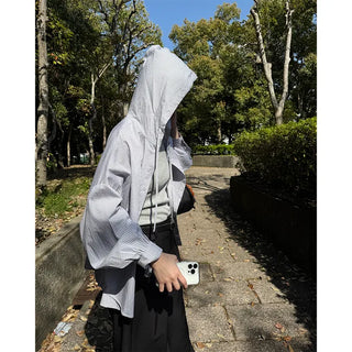 Gingham check hooded shirt