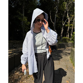 Gingham check hooded shirt