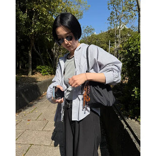 Gingham check hooded shirt