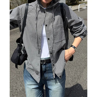 Checked hooded parka