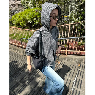 Checked hooded parka