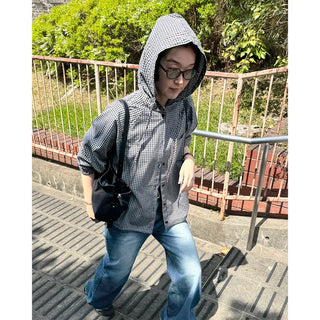 Checked hooded parka