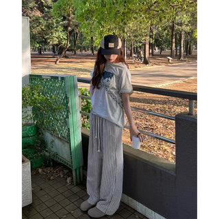 Striped string wide pants