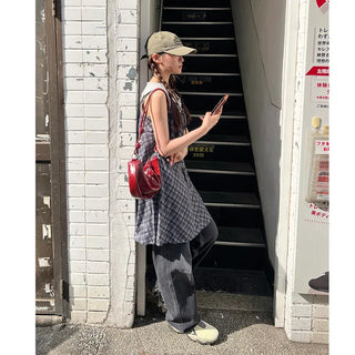 Checked camisole mini dress