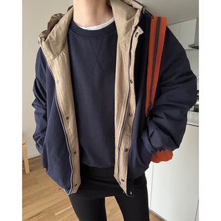 Two-tone hooded oversized jacket