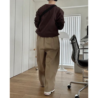Two-pleat wide cotton pants