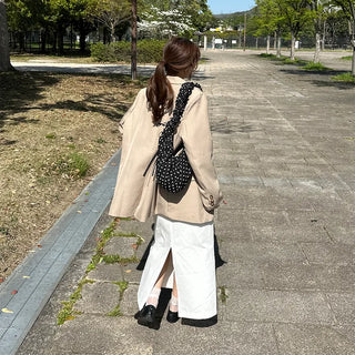 Back-slit cotton long skirt