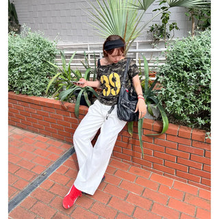 Back embroidered wide cotton pants