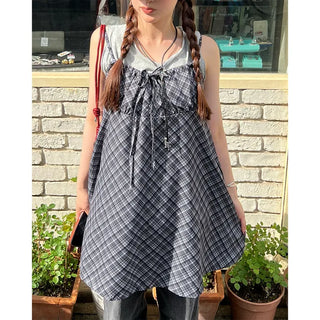 Checked camisole mini dress
