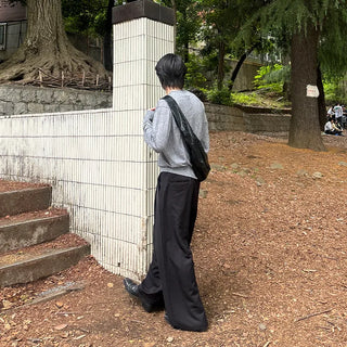 Cotton pleated wide slacks