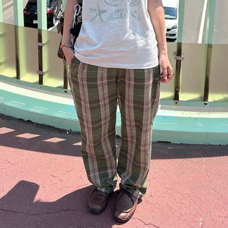 Loose-fit banding check pants