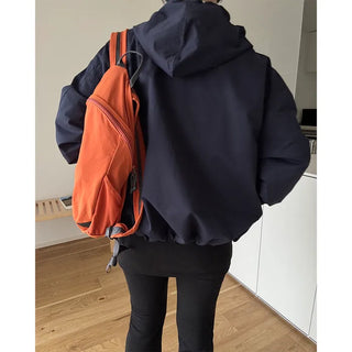 Two-tone hooded oversized jacket