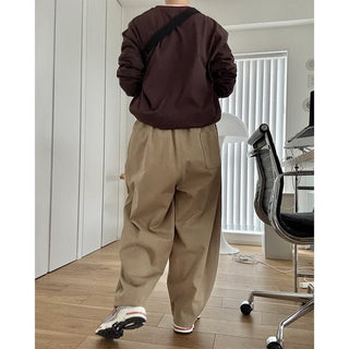 Two-pleat wide cotton pants