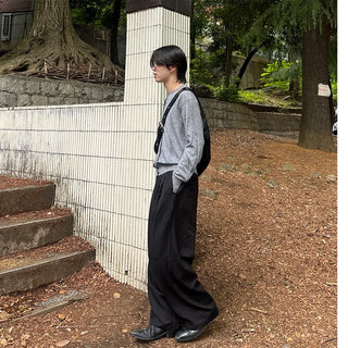 Cotton pleated wide slacks