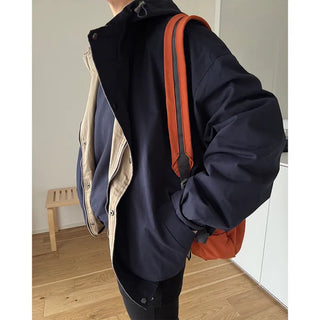 Two-tone hooded oversized jacket