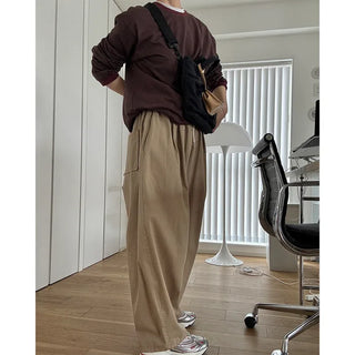 Two-pleat wide cotton pants