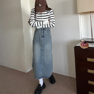 Long slit denim skirt