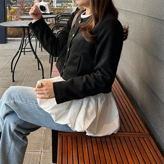 Cropped collarless jacket