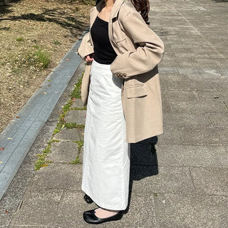 Back-slit cotton long skirt