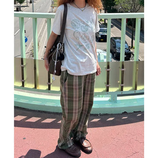 Loose-fit banding check pants