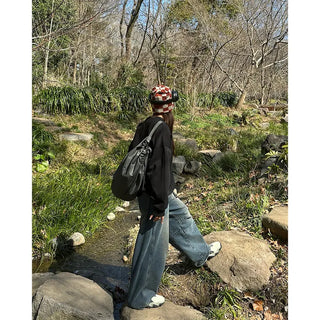 (Unisex) Knee-point pintuck wide-leg pants