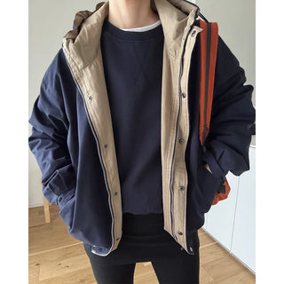 Two-tone hooded oversized jacket
