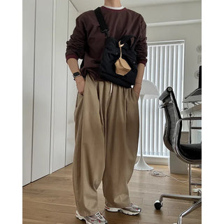 Two-pleat wide cotton pants