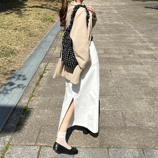 Back-slit cotton long skirt